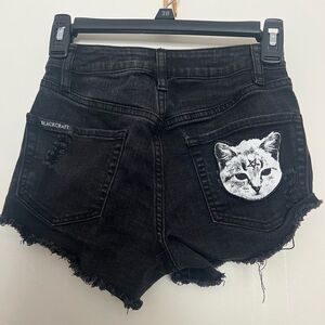 Blackcraft Women's Black Jean Shorts with Cat Patch